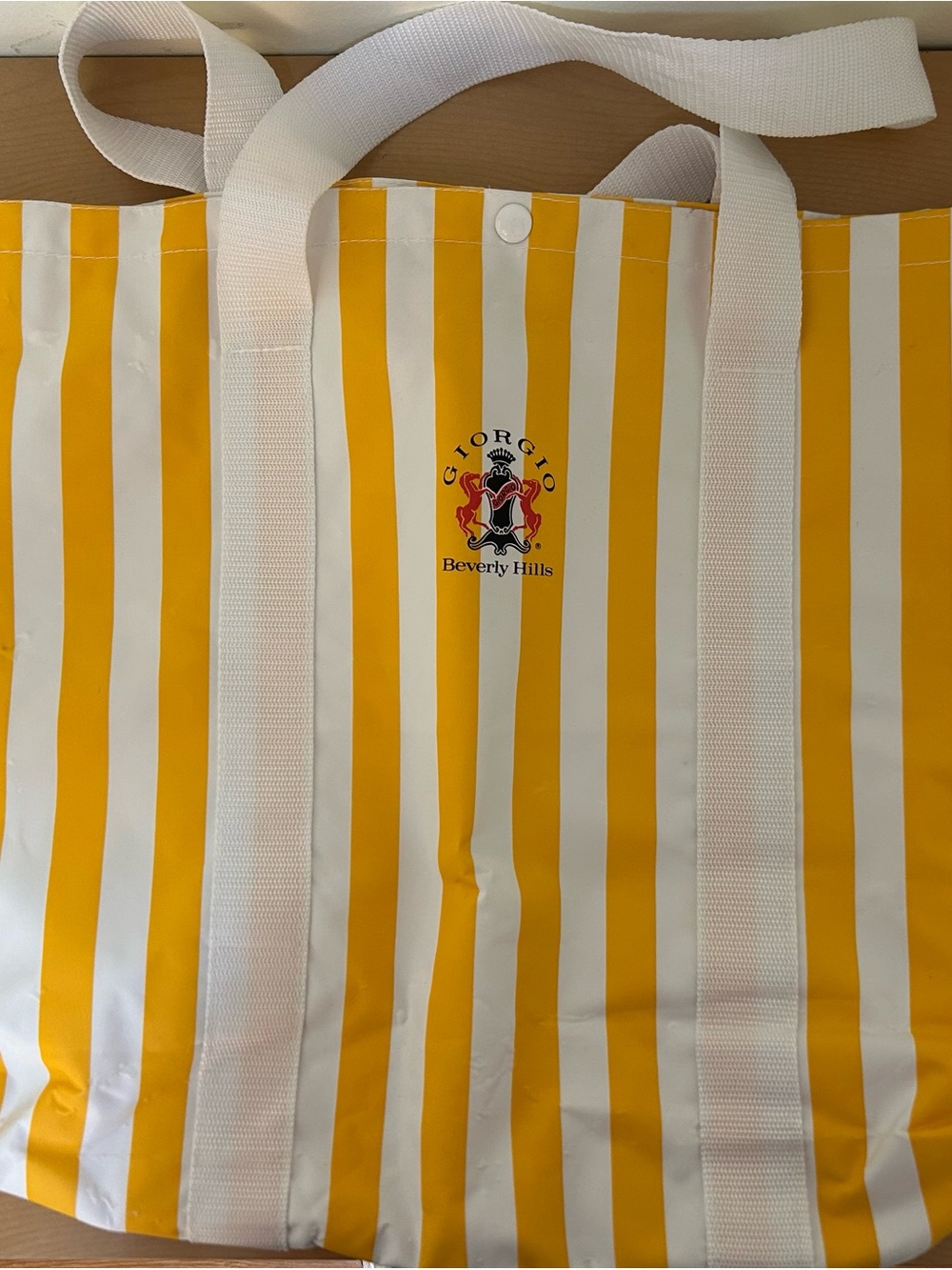 Giorgio Beverly Hills Yellow & White Striped Tote Bag